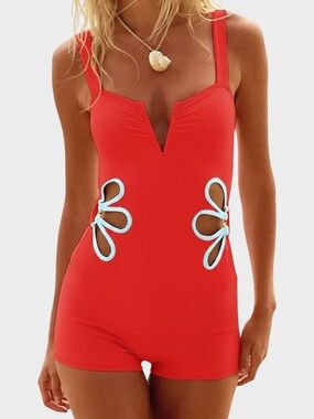 Zaful Women’s One Piece Boyleg Swimsuit V Neck Cutout Swim Romper Size XS